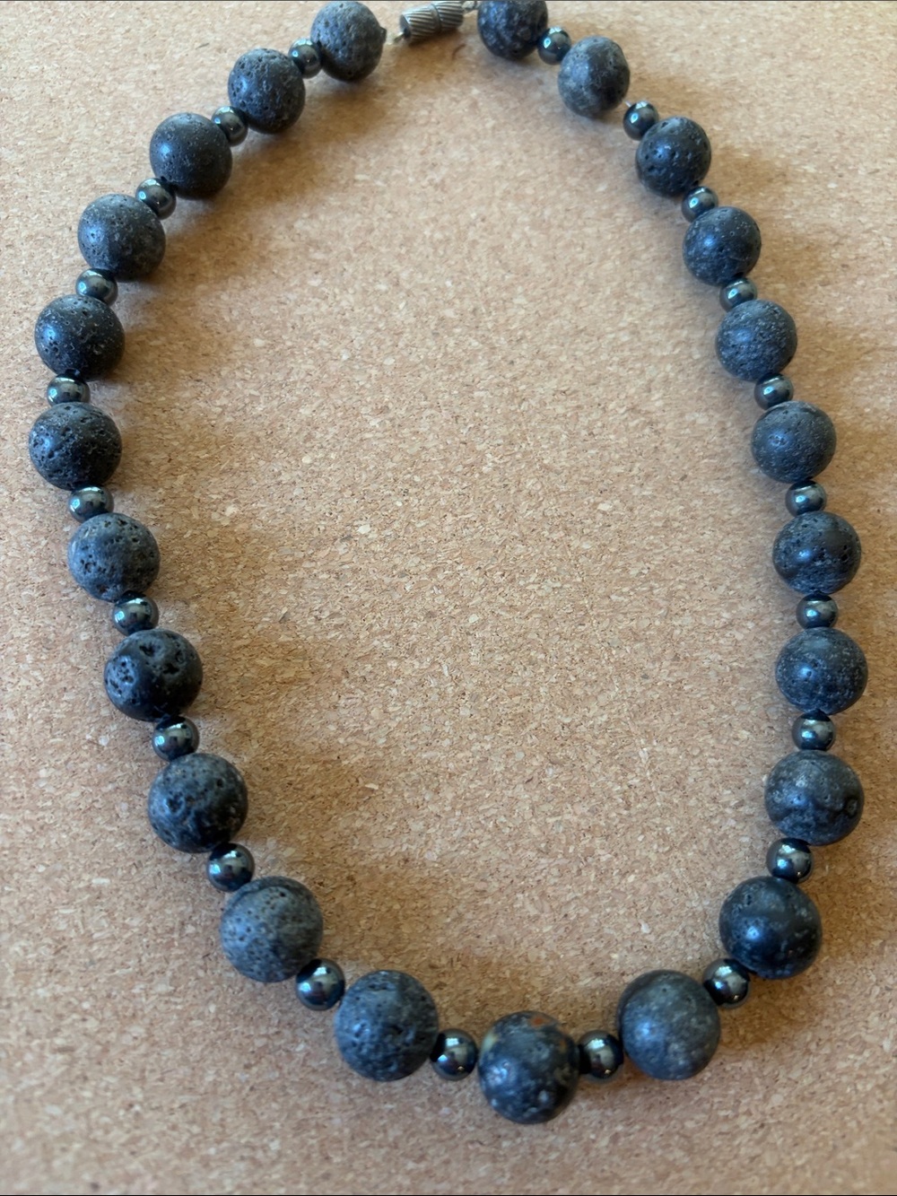 Vintage black lava bead with hematite necklace